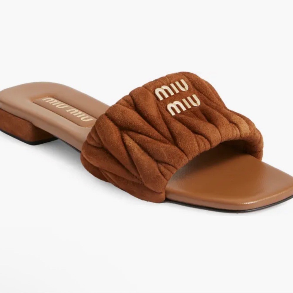 Miu Miu Tan Quilted Slippers